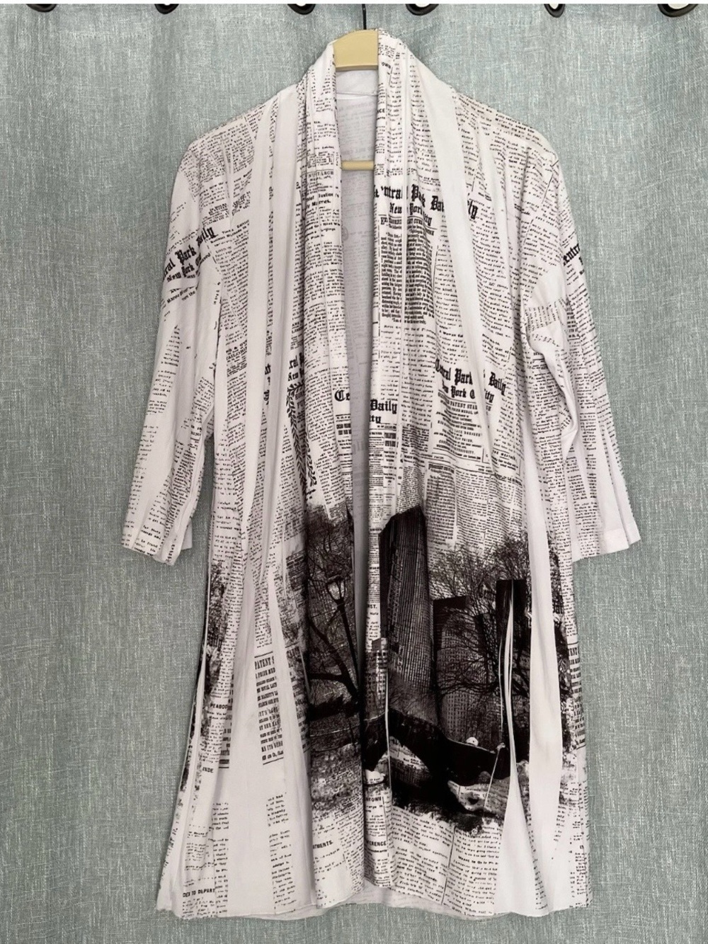 NYC Central Park Newspaper Print Duster Cardigan M